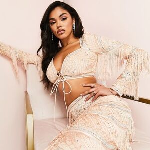 ASOS LUXE Embellished Tassel Crop Top in Blush